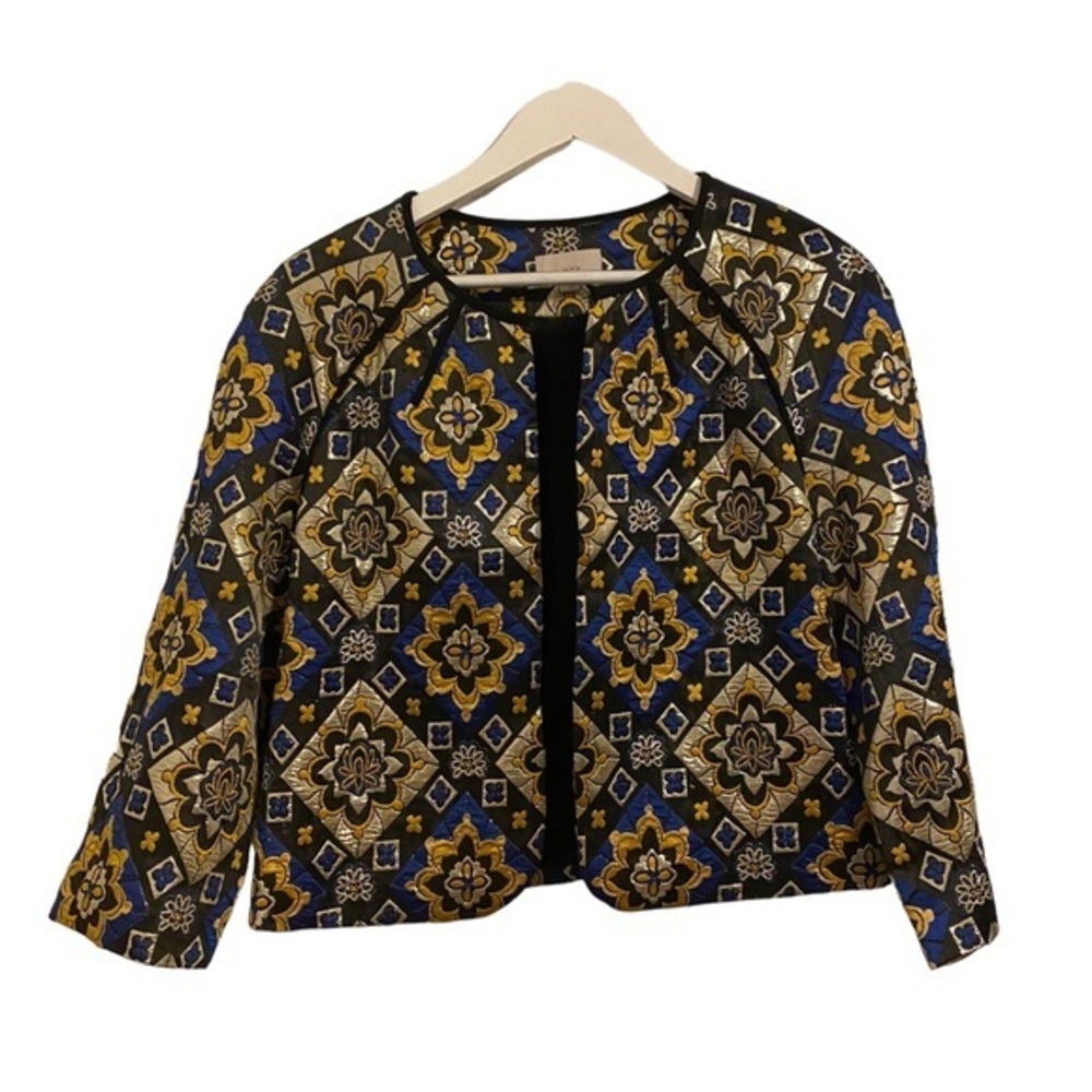 Vintage Ann Taylor Loft Metallic Diamond Cropped Quilted Jacket Size Small